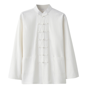 Pavasario ir rudens vyriškas kiniško stiliaus medvilninis ir lininis viršutinis kostiumas, kiniško stiliaus retro marškiniai, su apykakle, sagtimi apačioje.