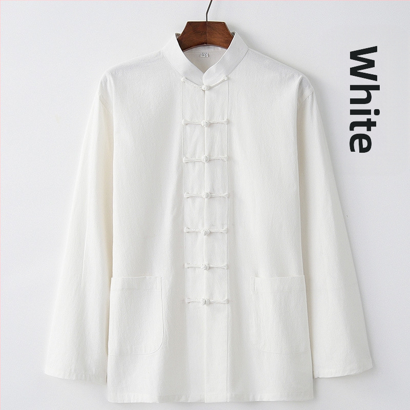 Pavasario ir rudens vyriškas kiniško stiliaus medvilninis ir lininis viršutinis kostiumas, kiniško stiliaus retro marškiniai, su apykakle, sagtimi apačioje.