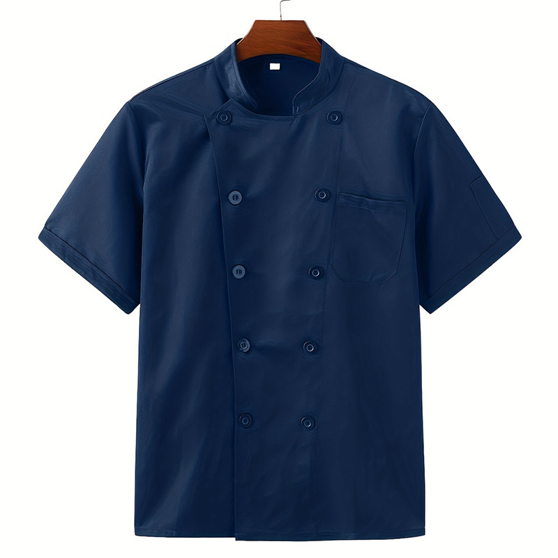 Vyriški virėjo darbo drabužiai trumpomis rankovėmis, viešbučio restorano virtuvės kepimo drabužiai, kišeniniai, kvėpuojantys, profesionalūs drabužiai
