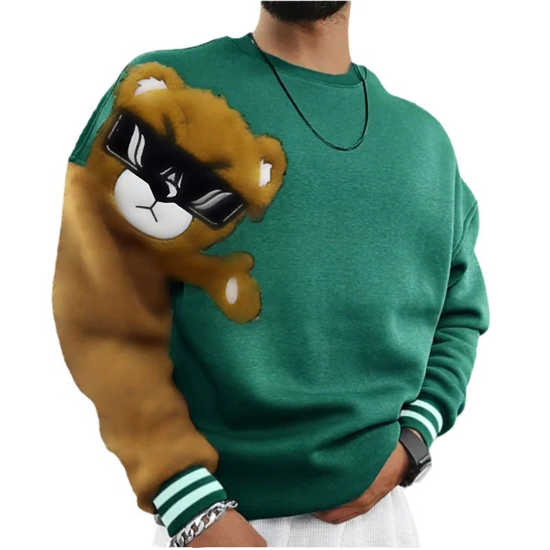 Európai és amerikai, határokon átnyúló, digitális nyomtatású, lezser, divatos, kerek nyakú, hosszú ujjú férfi pulóver