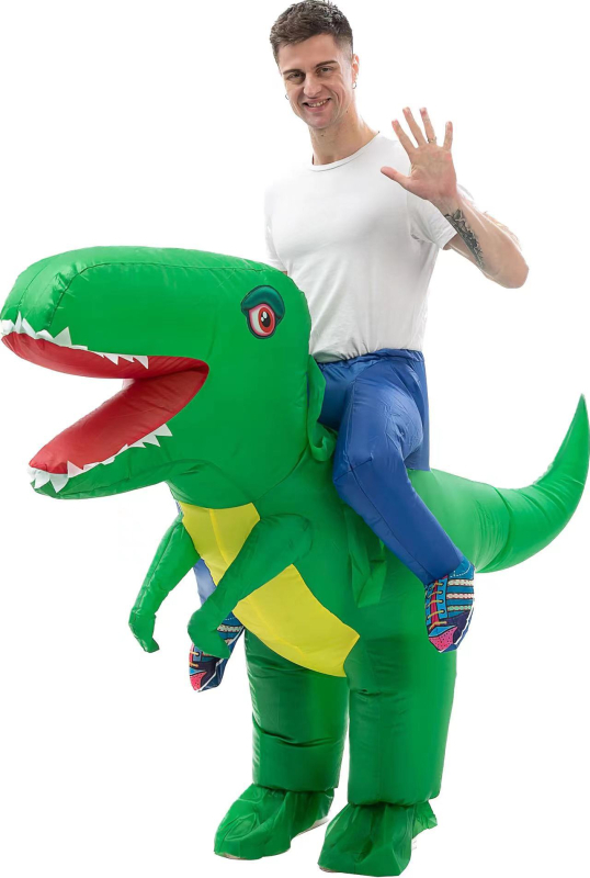 Pripučiamas kostiumas suaugusiems ir vaikams, skirtas vaikščioti dviračiui su dinozauru ir tuo pačiu stiliumi, skirtas Helovinui, pasienio dviračių sportui ir vaikščiojimui.