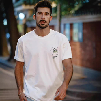 Amazon Foreign Trade meeste T-särk Galaphnia kookospalmi mustriga Euroopa ja Ameerika pluss-suuruses lühikeste varrukatega puhas puuvill Now