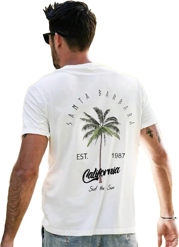 Amazon Foreign Trade meeste T-särk Galaphnia kookospalmi mustriga Euroopa ja Ameerika pluss-suuruses lühikeste varrukatega puhas puuvill Now