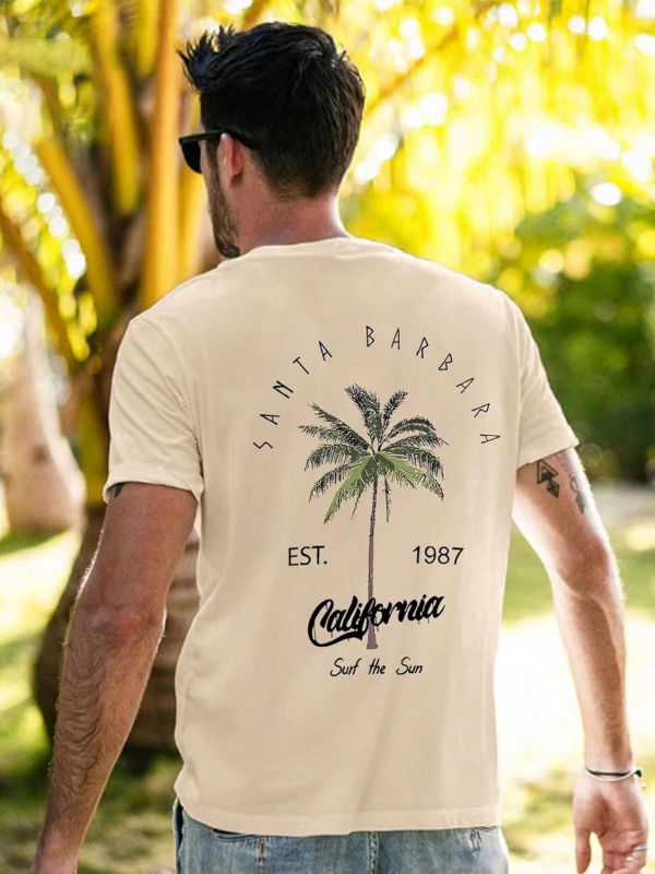 Amazon Foreign Trade meeste T-särk Galaphnia kookospalmi mustriga Euroopa ja Ameerika pluss-suuruses lühikeste varrukatega puhas puuvill Now