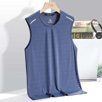 Didelio dydžio šilko liemenė vyrams, vasariniai, prakaitą sugeriantys, kvėpuojantys, be rankovių marškinėliai, vėsūs, laisvi, „Tide“ prekės ženklo sportiniai marškinėliai, didmeninė prekyba.