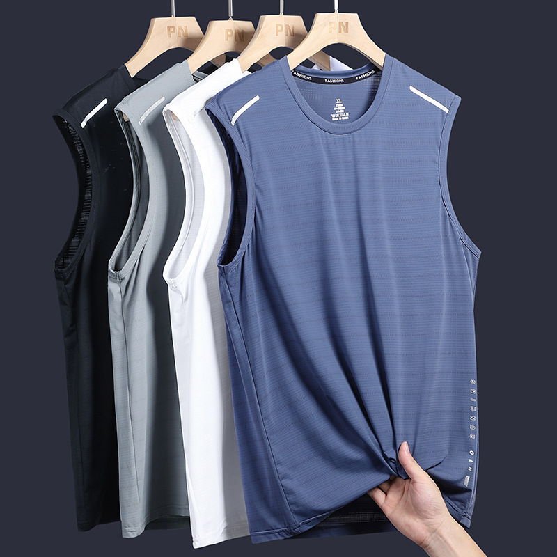 Vestă de mătase de gheață de mărime mare pentru bărbați, tricou fără mâneci, absorbant de transpirație, respirabil, cu senzație de răcoare, lejer, marcă sport, producători en-gros