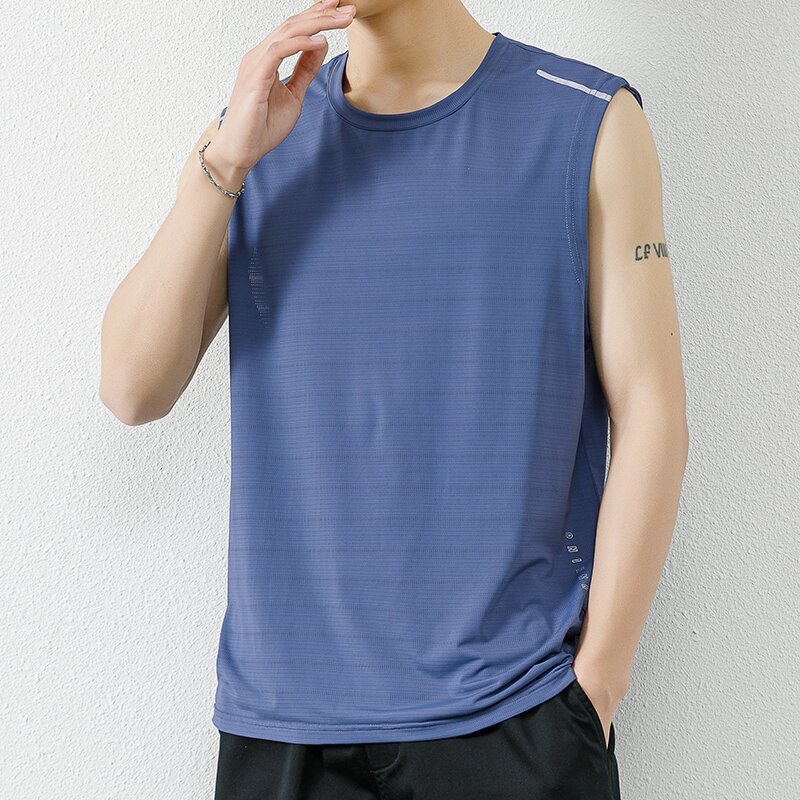 Didelio dydžio šilko liemenė vyrams, vasariniai, prakaitą sugeriantys, kvėpuojantys, be rankovių marškinėliai, vėsūs, laisvi, „Tide“ prekės ženklo sportiniai marškinėliai, didmeninė prekyba.