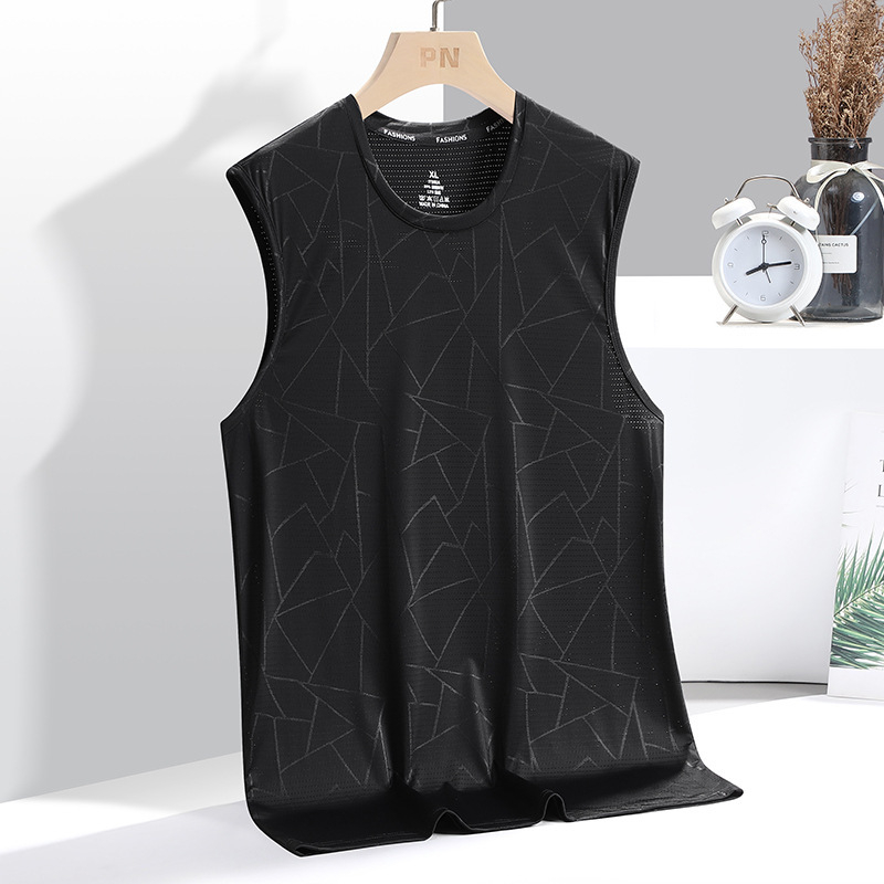 Didelio dydžio šilko liemenė vyrams, vasariniai, prakaitą sugeriantys, kvėpuojantys, be rankovių marškinėliai, vėsūs, laisvi, „Tide“ prekės ženklo sportiniai marškinėliai, didmeninė prekyba.