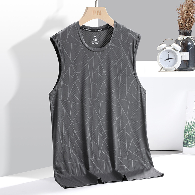 Didelio dydžio šilko liemenė vyrams, vasariniai, prakaitą sugeriantys, kvėpuojantys, be rankovių marškinėliai, vėsūs, laisvi, „Tide“ prekės ženklo sportiniai marškinėliai, didmeninė prekyba.