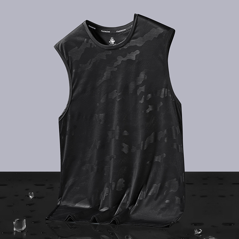 Didelio dydžio šilko liemenė vyrams, vasariniai, prakaitą sugeriantys, kvėpuojantys, be rankovių marškinėliai, vėsūs, laisvi, „Tide“ prekės ženklo sportiniai marškinėliai, didmeninė prekyba.