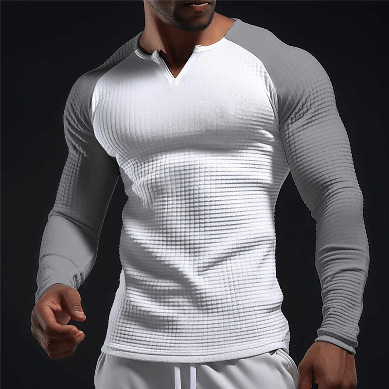 Tricou TUME primăvară/vară nou pentru bărbați, cu mânecă lungă, cu model waffle, în culori asortate