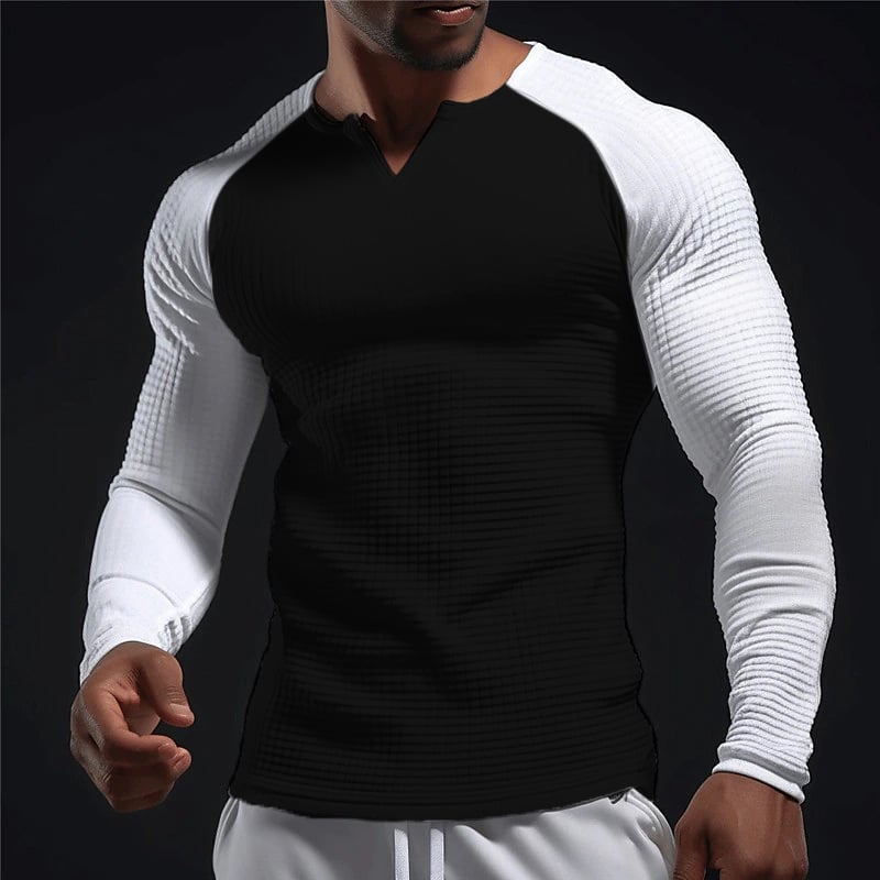 TUME Pavasara/Vasaras Jaunums Vīriešu Garroku T-krekls ar pieskaņotu krāsu vafeļveida apakšmalu