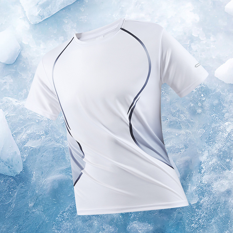 Tricou de vară cu mânecă scurtă, din mătase subțire, cu uscare rapidă, sport, guler rotund, mânecă scurtă, mărime plus, imprimare camuflaj gradient, mânecă scurtă, cu bordură transversală