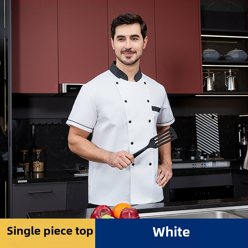 Lühikeste varrukatega suvine hingavast võrkkangast kokariietus, õhukesed köögiriided, lääne restorani köögiriided