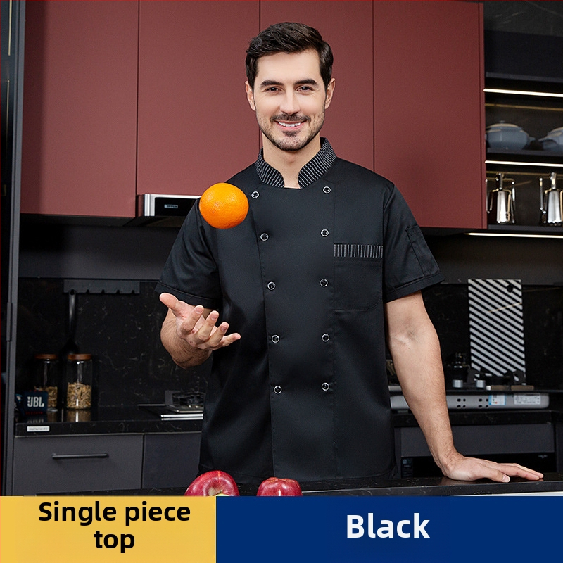 Lühikeste varrukatega suvine hingavast võrkkangast kokariietus, õhukesed köögiriided, lääne restorani köögiriided