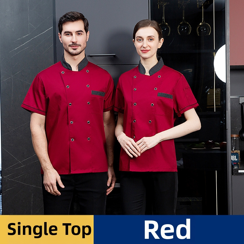 Lühikeste varrukatega suvine hingavast võrkkangast kokariietus, õhukesed köögiriided, lääne restorani köögiriided