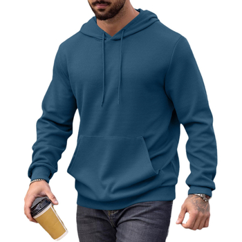 Пролетен и есенен нов мъжки пуловер с качулка, едноцветен, вафлен, европейски размер, доставка от S-3XL