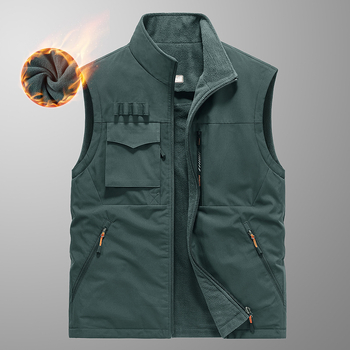 [Kahepoolne kandmine] Talvine fliisvoodriga paksendatud kahepoolne vest meeste õues kasutatav lahtine pluss-suuruses vest jakk