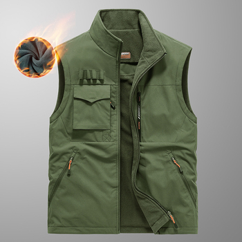 [Kahepoolne kandmine] Talvine fliisvoodriga paksendatud kahepoolne vest meeste õues kasutatav lahtine pluss-suuruses vest jakk