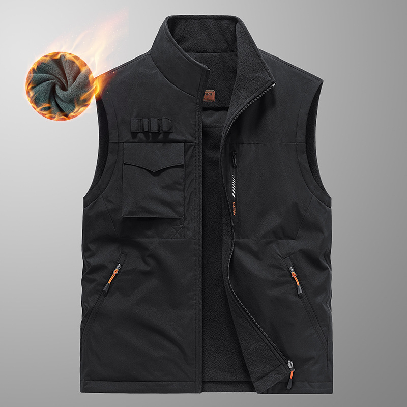 [Kahepoolne kandmine] Talvine fliisvoodriga paksendatud kahepoolne vest meeste õues kasutatav lahtine pluss-suuruses vest jakk