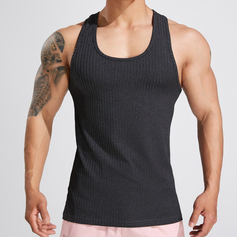 Nauja raumeninga vasarinė megzta vertikalių juostų fitneso, sportinio laisvalaikio, plona vyriška I formos liemenė, plaukų karta.