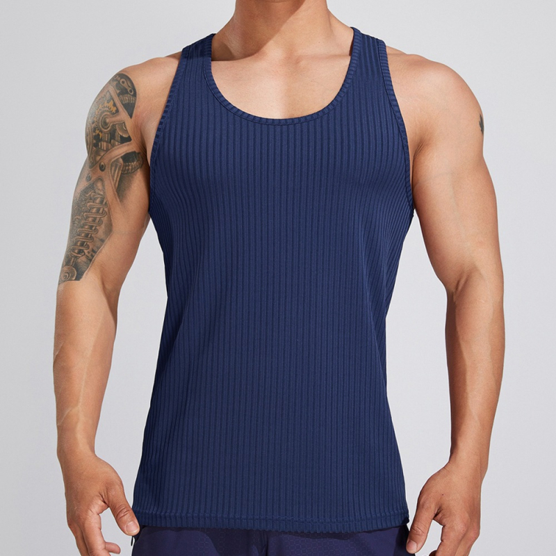 Nauja raumeninga vasarinė megzta vertikalių juostų fitneso, sportinio laisvalaikio, plona vyriška I formos liemenė, plaukų karta.