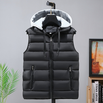 Meeste teismelise sulepuuvillast moodne lahtine kapuutsiga vest, paksendatud soe ühevärviline puuvillane vest