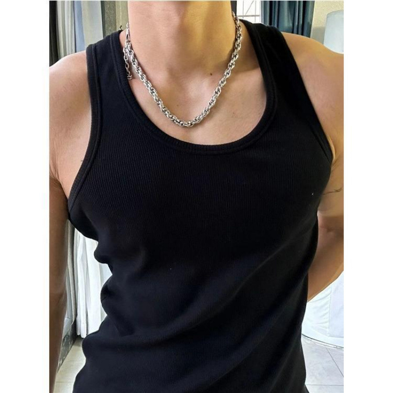 Vyriška liemenė su siūlais, sunki, balta, apvaliu kaklu, amerikietiško stiliaus, aptempta, elastinga, laisvalaikio, kvėpuojanti, prakaitą sugerianti liemenė