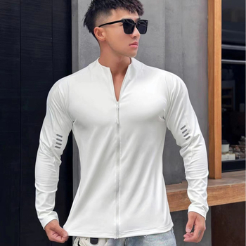 Vyriškas madingas, greitai džiūstantis, ilgarankovis sportinis, rudens, treniruočių, bėgimo, tamprus kardiganas, plonas viršus