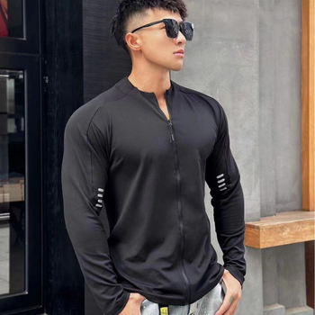 Vyriškas madingas, greitai džiūstantis, ilgarankovis sportinis, rudens, treniruočių, bėgimo, tamprus kardiganas, plonas viršus