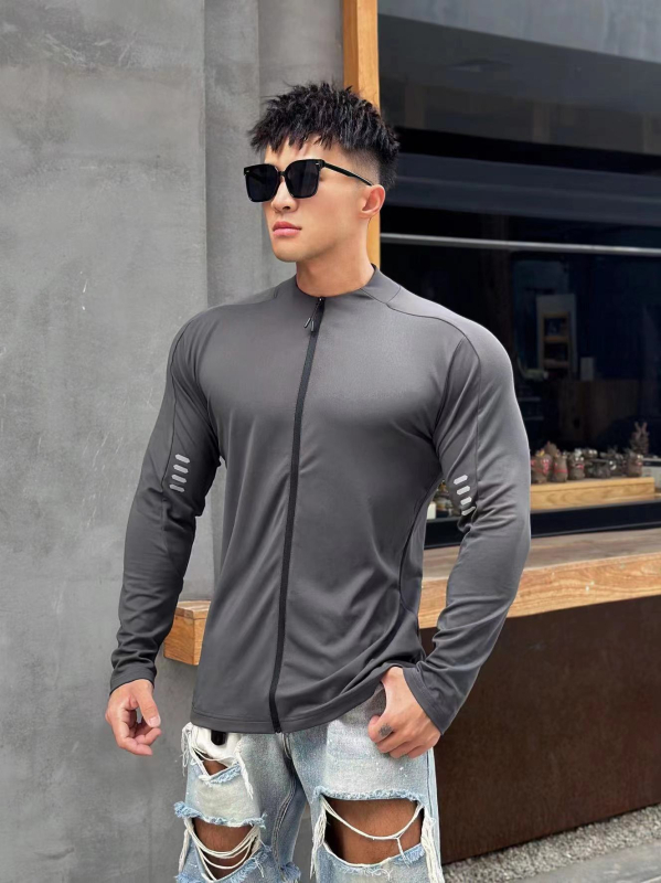 Vyriškas madingas, greitai džiūstantis, ilgarankovis sportinis, rudens, treniruočių, bėgimo, tamprus kardiganas, plonas viršus