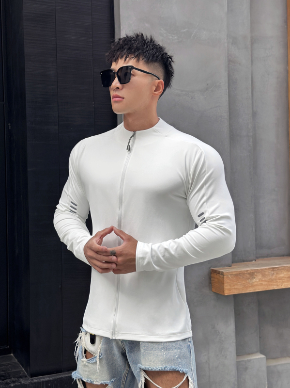 Vyriškas madingas, greitai džiūstantis, ilgarankovis sportinis, rudens, treniruočių, bėgimo, tamprus kardiganas, plonas viršus