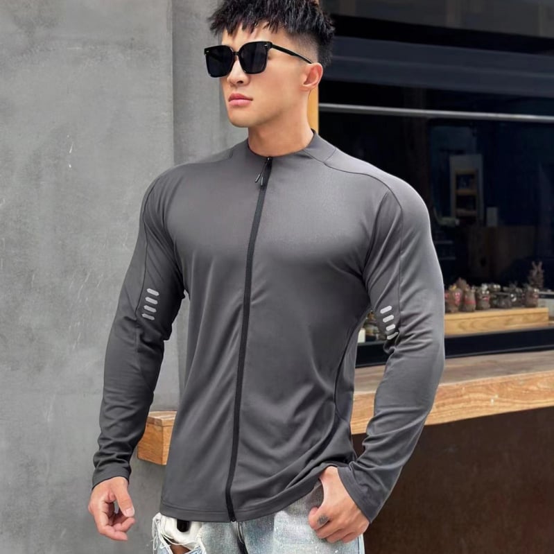 Jachetă sport pentru bărbați, la modă, cu mânecă lungă, cu uscare rapidă, pentru fitness, toamnă, antrenament, alergare, cardigan elastic, top slim