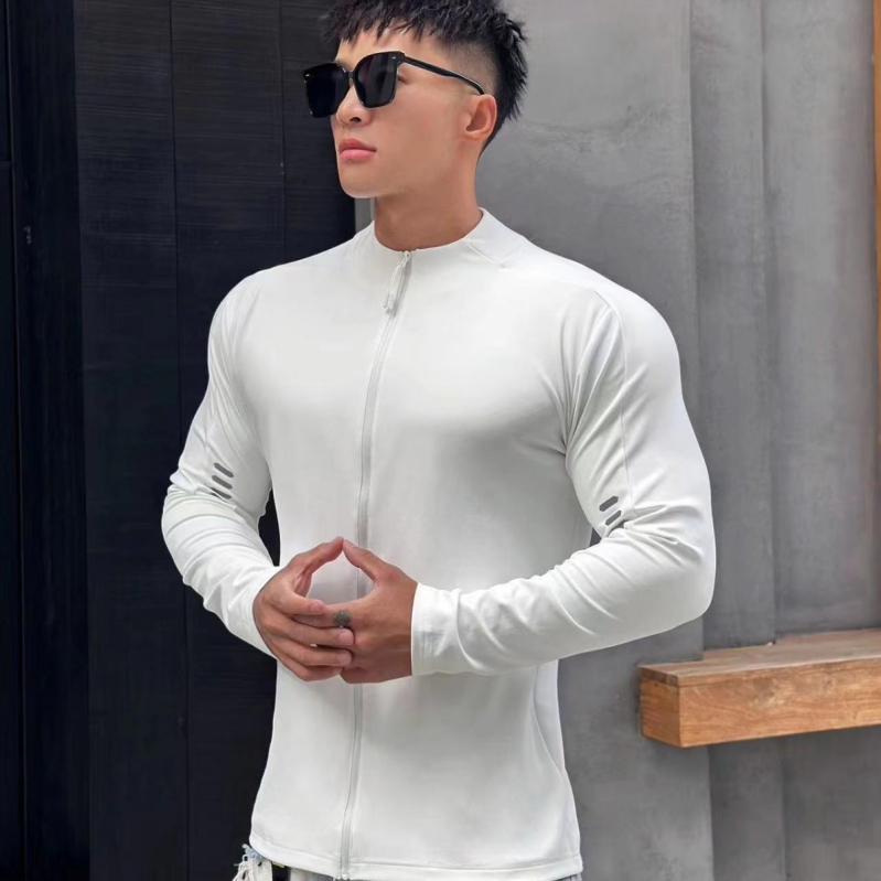 Vyriškas madingas, greitai džiūstantis, ilgarankovis sportinis, rudens, treniruočių, bėgimo, tamprus kardiganas, plonas viršus