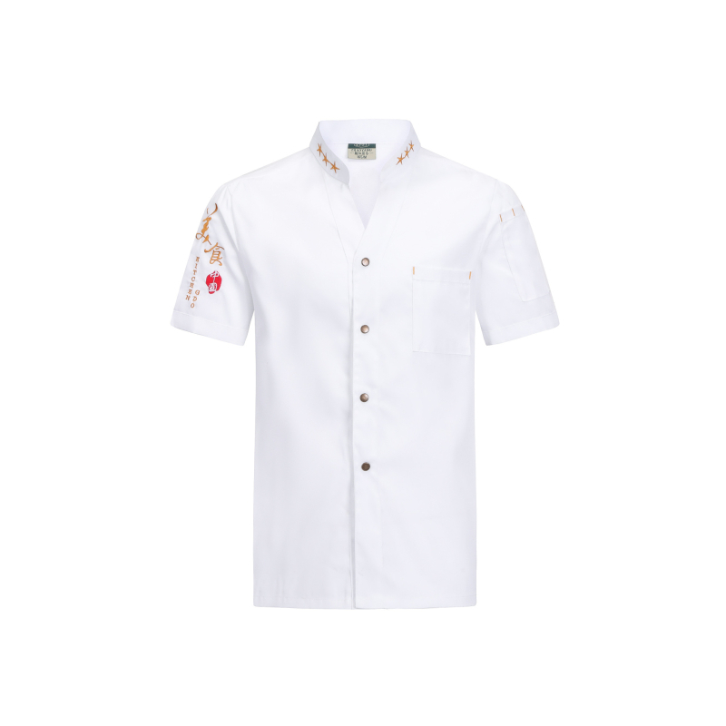 Lühikeste varrukatega T-särk, kokariided, tööriided, trükitud logoga, toitlustusettevõtte hotelliköögi veekindlad ja õlikindlad tööriided.