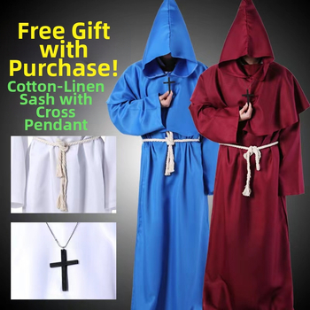 Halloweeni cosplay keskaegne neememunk kostüüm võlur munga kostüüm preestri rüü kapuutsiga keep