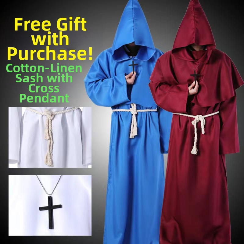 Хелоуин косплей средновековен нос монах костюм магьосник монах костюм свещеник роба с качулка пелерина