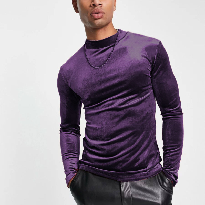 Európai és amerikai férfi szexi hosszú ujjú póló, arany bársony, magas gallérral, meleg, mindenhez illő, lélegző, divatos alaping