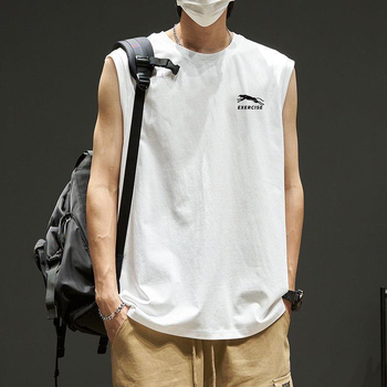 Vestă sport pentru bărbați, vară 2024, cu umeri mari, lejeră, fără mâneci, pentru antrenament, cu uscare rapidă, vestă cu mâneci scurte, rotundă
