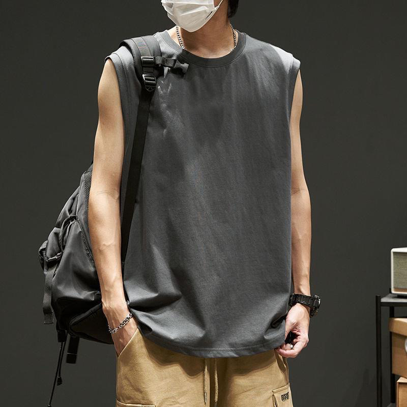 Vestă sport pentru bărbați, vară 2024, cu umeri mari, lejeră, fără mâneci, pentru antrenament, cu uscare rapidă, vestă cu mâneci scurte, rotundă