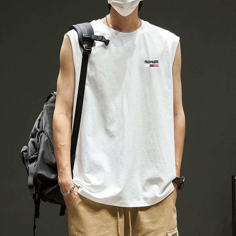 Vestă sport pentru bărbați, vară 2024, cu umeri mari, lejeră, fără mâneci, pentru antrenament, cu uscare rapidă, vestă cu mâneci scurte, rotundă