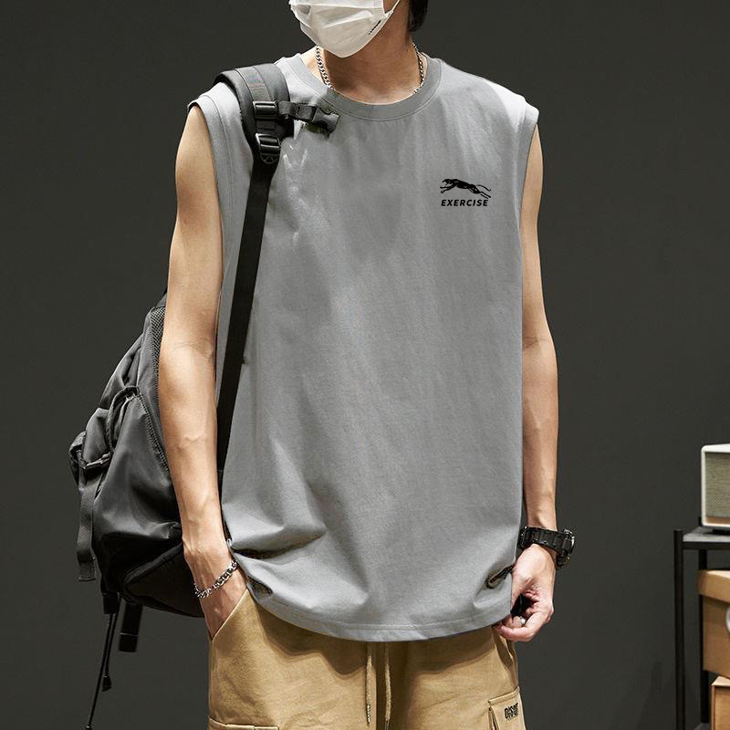 Vestă sport pentru bărbați, vară 2024, cu umeri mari, lejeră, fără mâneci, pentru antrenament, cu uscare rapidă, vestă cu mâneci scurte, rotundă