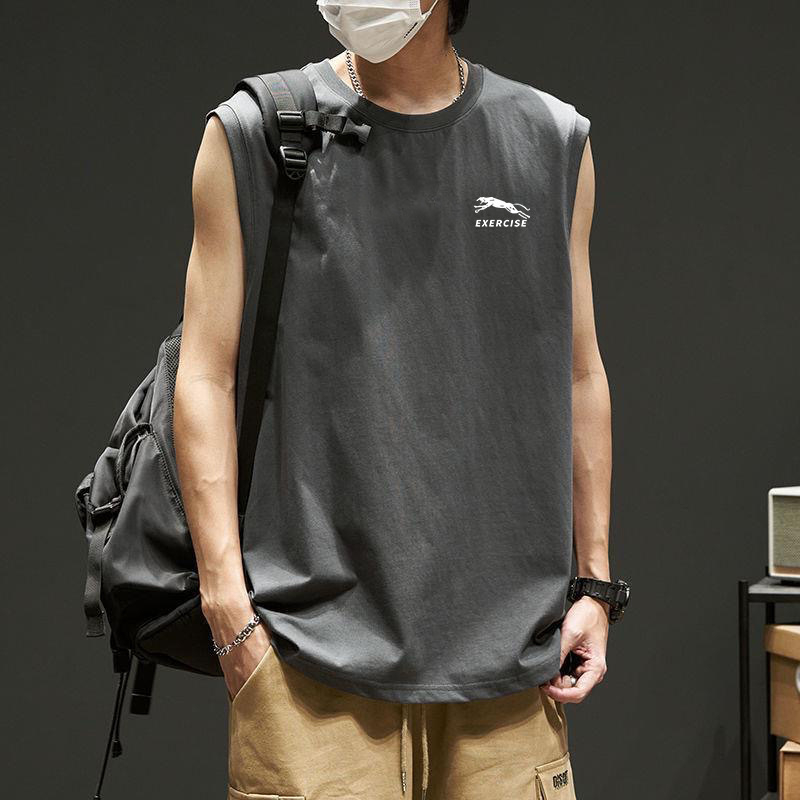 Vestă sport pentru bărbați, vară 2024, cu umeri mari, lejeră, fără mâneci, pentru antrenament, cu uscare rapidă, vestă cu mâneci scurte, rotundă