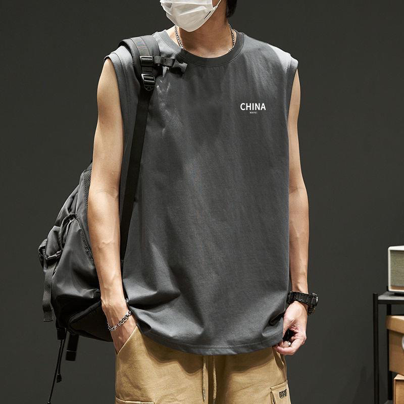 Vestă sport pentru bărbați, vară 2024, cu umeri mari, lejeră, fără mâneci, pentru antrenament, cu uscare rapidă, vestă cu mâneci scurte, rotundă