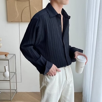 Ľahká luxusná košeľa s dlhým rukávom pre mužov, luxusný kórejský štýl, voľná jesenná módna INS duplexná pekná ležérna ľahká košeľa pre dospelých, nežehlivá
