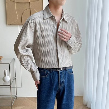 Ελαφρύ πολυτελές πουκάμισο με μακριά μανίκια για άνδρες, υψηλής ποιότητας, κορεάτικο στυλ, χαλαρό, φθινοπωρινό, μοντέρνο, INS Duplex, όμορφο, casual, ελαφρύ, ώριμο πουκάμισο χωρίς σιδέρωμα