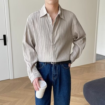Ελαφρύ πολυτελές πουκάμισο με μακριά μανίκια για άνδρες, υψηλής ποιότητας, κορεάτικο στυλ, χαλαρό, φθινοπωρινό, μοντέρνο, INS Duplex, όμορφο, casual, ελαφρύ, ώριμο πουκάμισο χωρίς σιδέρωμα