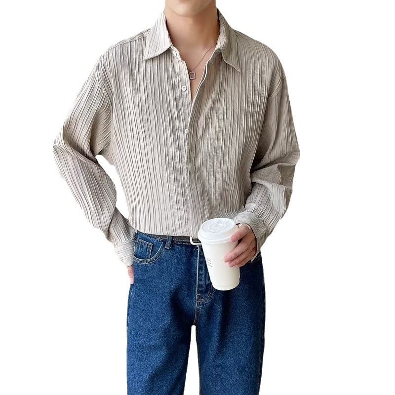 Könnyű, luxus hosszú ujjú férfi ing, koreai stílusú, laza, őszi, divatos, duplex, jóképű, hétköznapi, könnyű, érett, vasalhatatlan ing