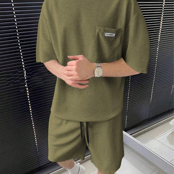 Suvine uus vabaaja ülikond Meeste lühikeste varrukatega lühikesed püksid Meeste noorte ühevärviline taskuga T-särk Rõivad ME2-MA1