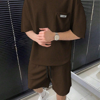 Suvine uus vabaaja ülikond Meeste lühikeste varrukatega lühikesed püksid Meeste noorte ühevärviline taskuga T-särk Rõivad ME2-MA1